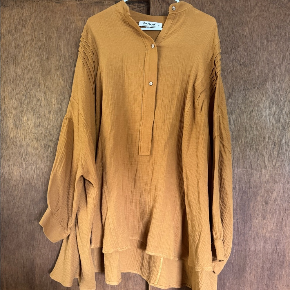 Three Bird Nest Flowy Mustard Tunic Blouse